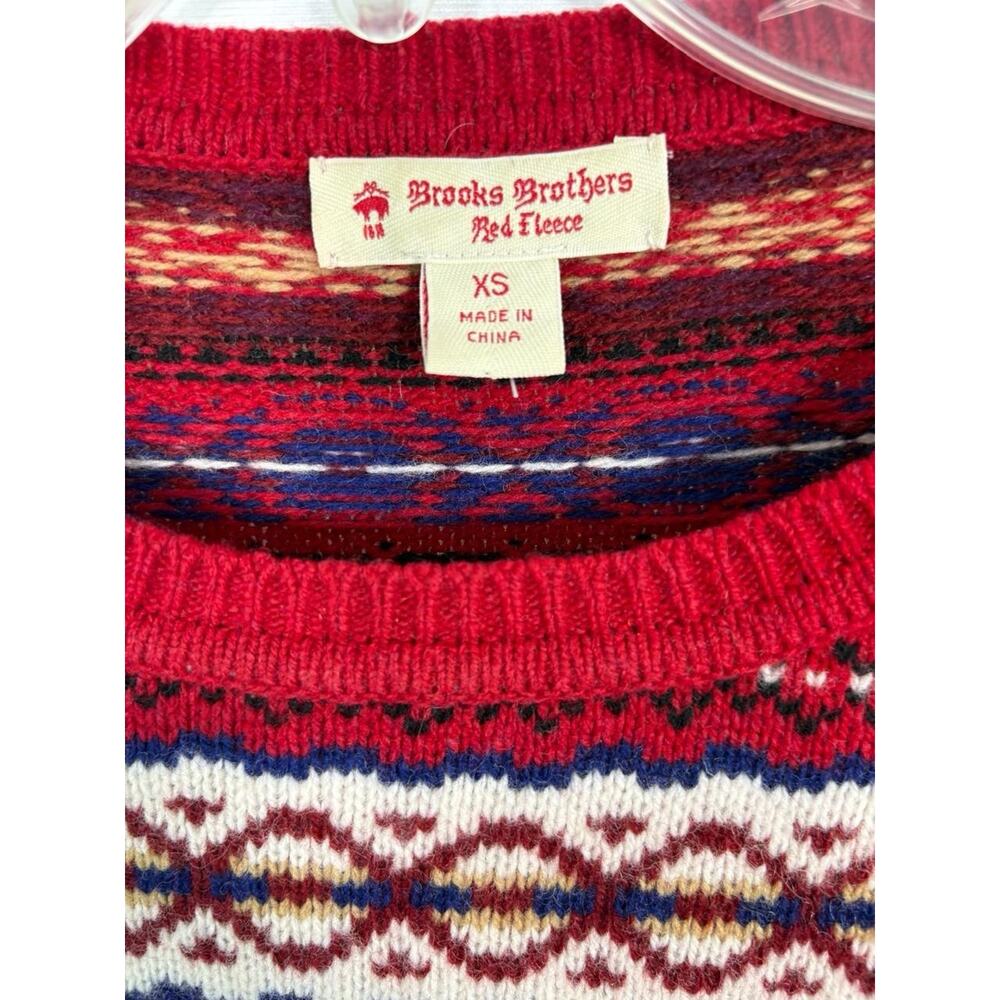 VTG Brooks Brothers Red And White Fair Isle Wool Crewneck Sweater Womens Sz XS - Picture 7 of 9